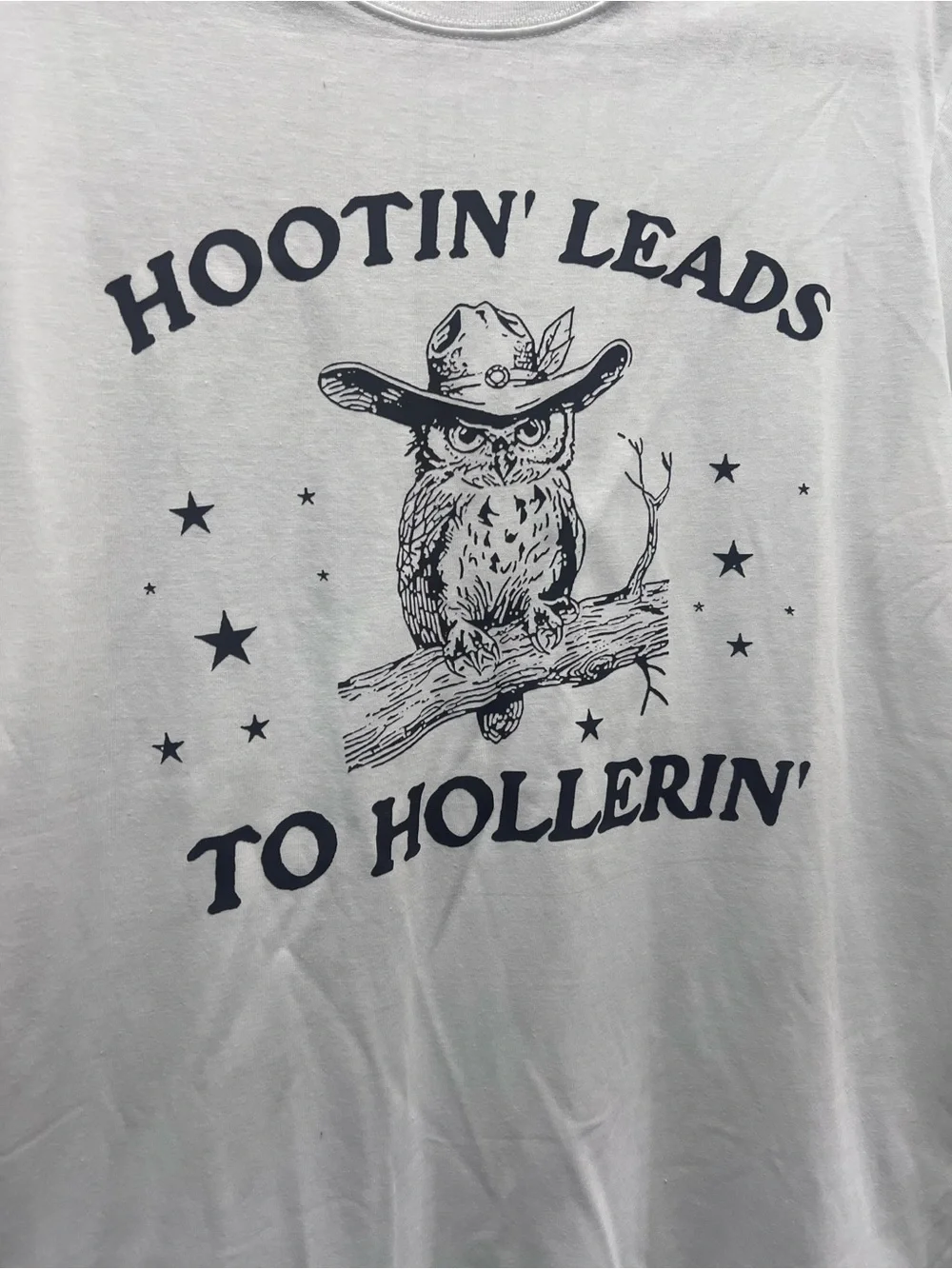 Graphic Cowboy Owl Tee - White with Black Print - Picture 3 of 4